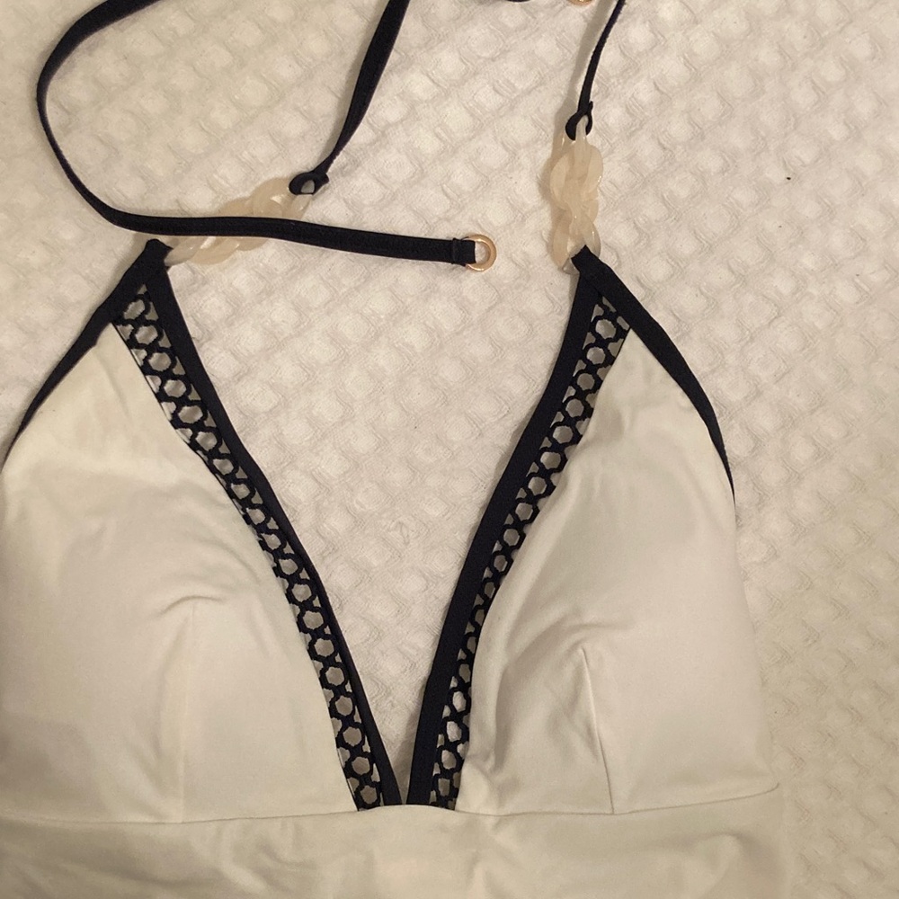 REISS - Ray Colourblock Halter Swimsuit - Size 6 Navy/Wjite - Picture 8 of 9